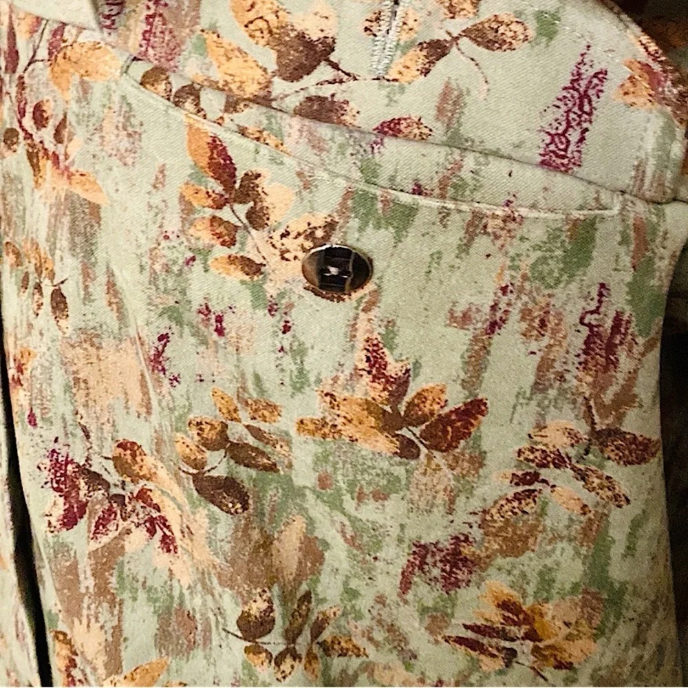 Christopher & Banks Stretch Green Brown Leaf L Cottagecore Grandma Chic Jacket